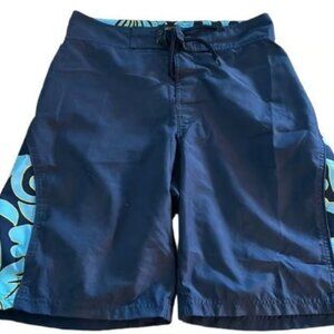 Hawaiian Surf Floral Swimsuit Navy Board/Teal Shorts Size 30 EUC #M-006